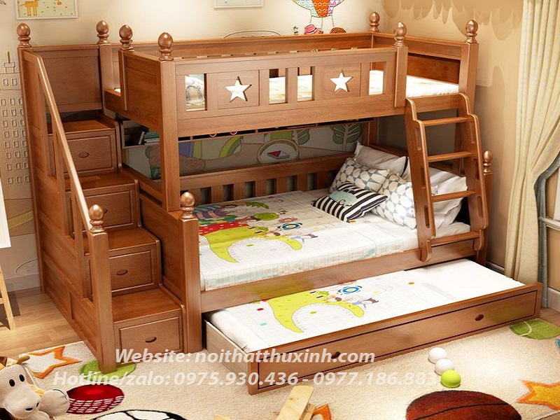 Mẫu giường tầng trẻ em gỗ tự nhiên