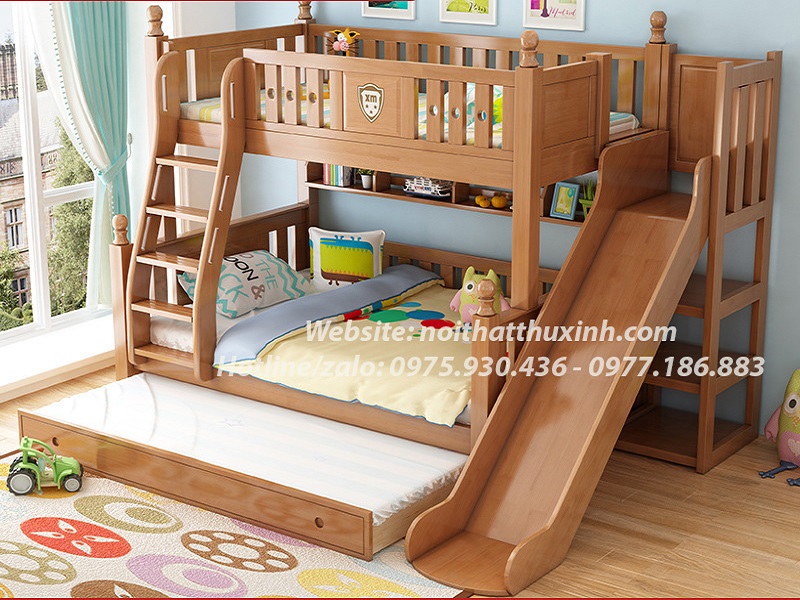 Mẫu giường tầng bằng gỗ có cấu trượt