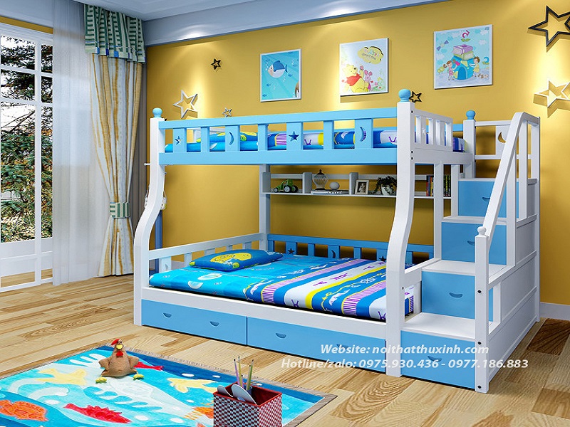 Giường tầng trẻ em màu xanh dành cho bé trai