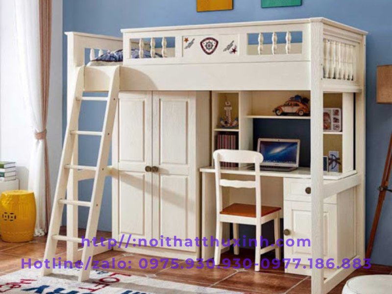 Kết hợp giường tầng, bàn học, tủ quần áo là giải pháp hoàn hảo cho căn phòng có diện tích nhỏ