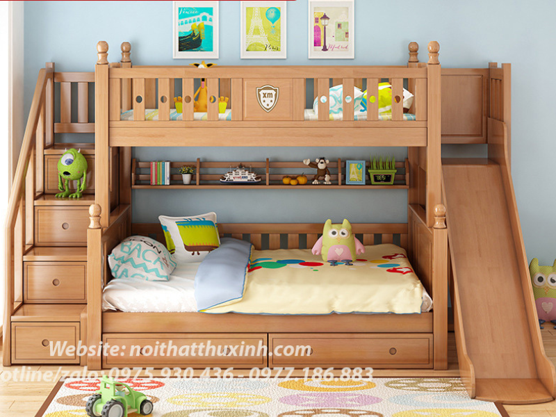Giường tầng có cầu trượt tích hợp cả nơi ngủ nghỉ, nơi vui chơi cho bé