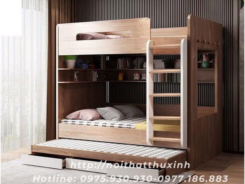 Thiết kế có hộc kéo ở giường tầng giúp tối ưu diện tích không gian